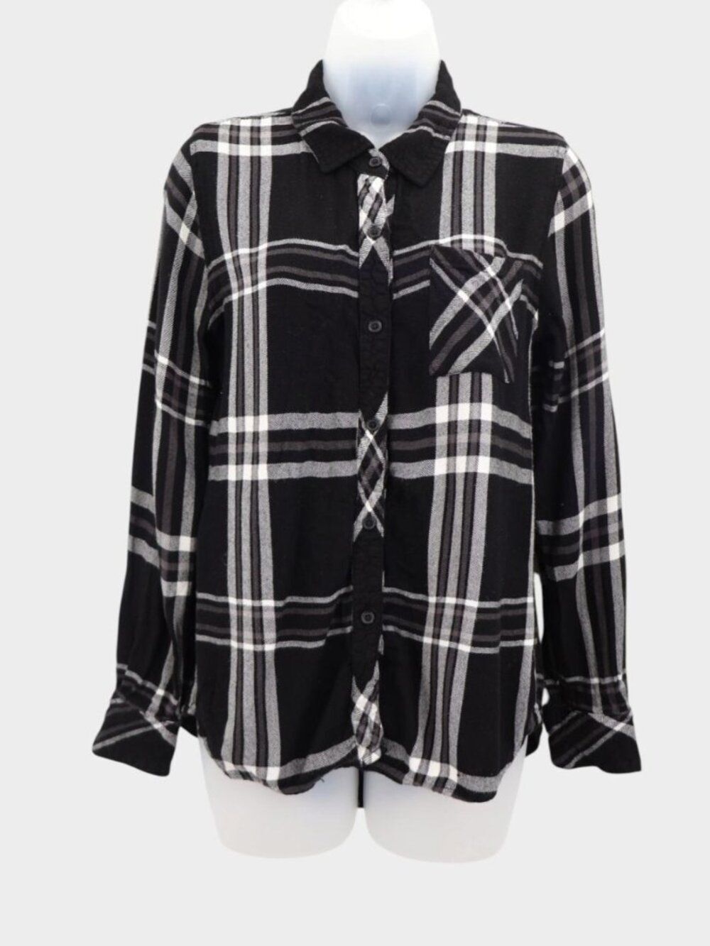 Rails Black White Hunter Plaid Long Sleeve Button Down Flannel Shirt Size Small